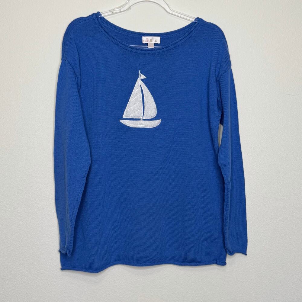 BELLE KIM GRAVEL Come Sail Away Sailboat Sweater Boat Neck Blue White Womens S - Picture 8 of 8